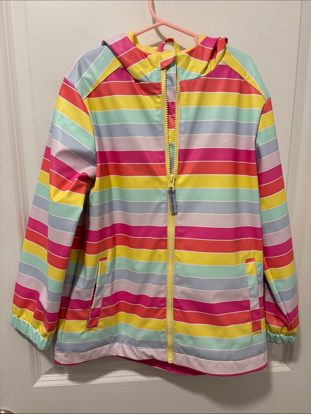 Cat & Jack Rainbow Stripe Hooded Swim Jacket - Pink, Yellow, Mint, Lilac